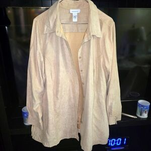 Womens tan long sleeve shirt/ cover up button down.
